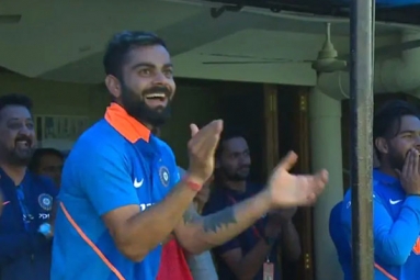 India Vs Australia : Kohli’s Reaction After Jasprit Bumrah;s First International Six India Vs Australia : Kohli’s Reaction After Jasprit Bumrah;s First International Six